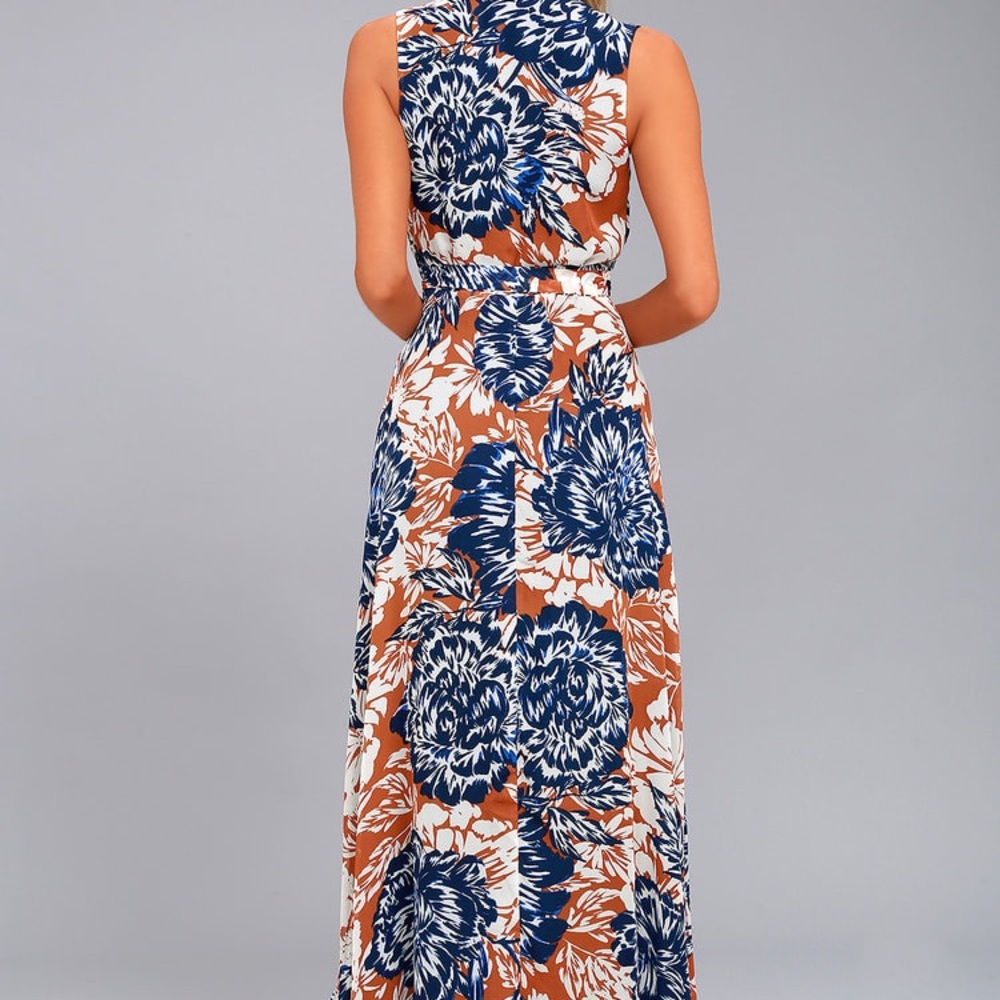 Lulu’s Orange Floral High-Low Wrap Dress 🧡💙 NWT - Picture 3 of 9